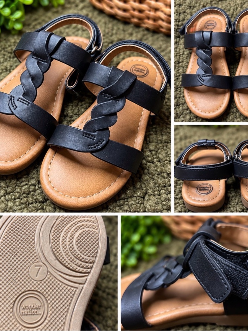 wonder nation Black Braided Strap Kids Sandals